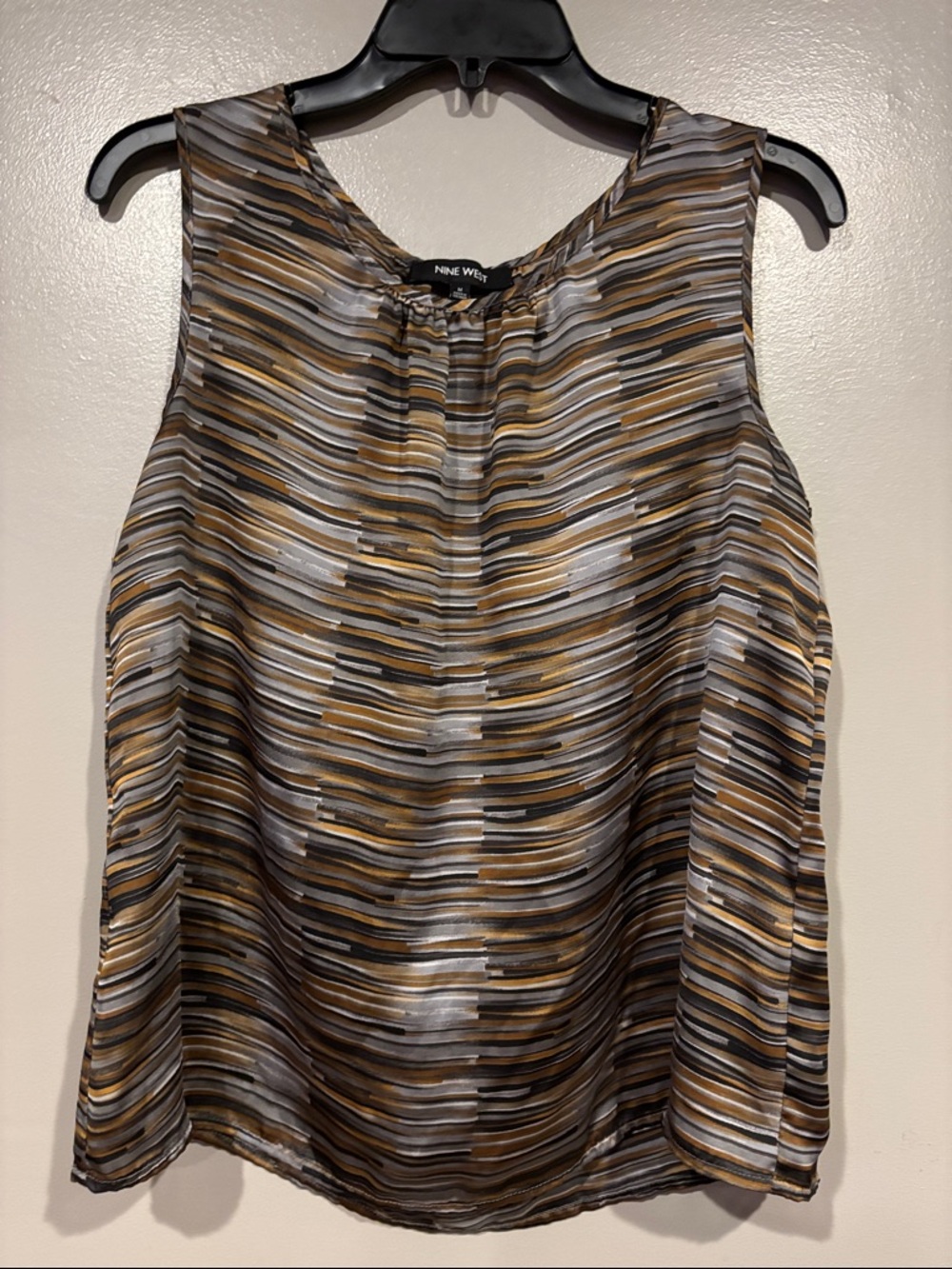 Nine West Sleeveless Striped Shell Top in Brown, Black, Gray